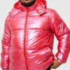 boohooMAN Plus High Shine Ripstop Man Print Tape Puffer | Man