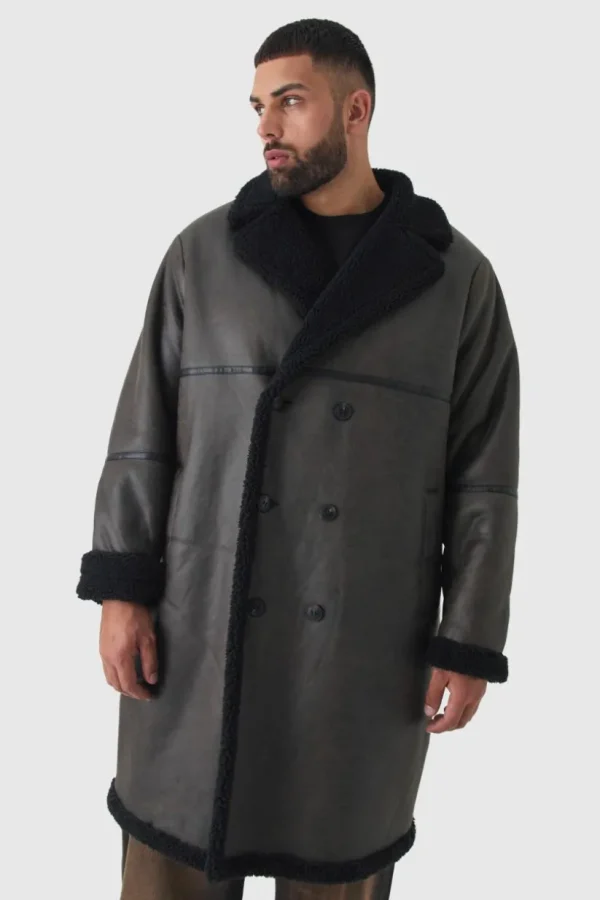 boohooMAN Plus Longline Double Breasted Aviator Jacket In | Coats & Jackets