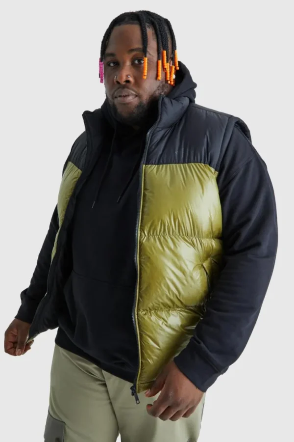 boohooMAN Plus Man High Shine Colour Block Gilet | Man | Coats & Jackets