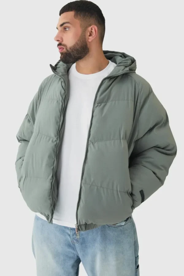 boohooMAN Plus Man Regular Fit Hooded Puffer Coat In | Coats & Jackets