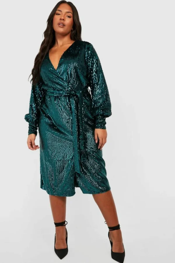 boohoo Plus Matte Sequin Wrap Midi Dress | Women Shirts | Foundation