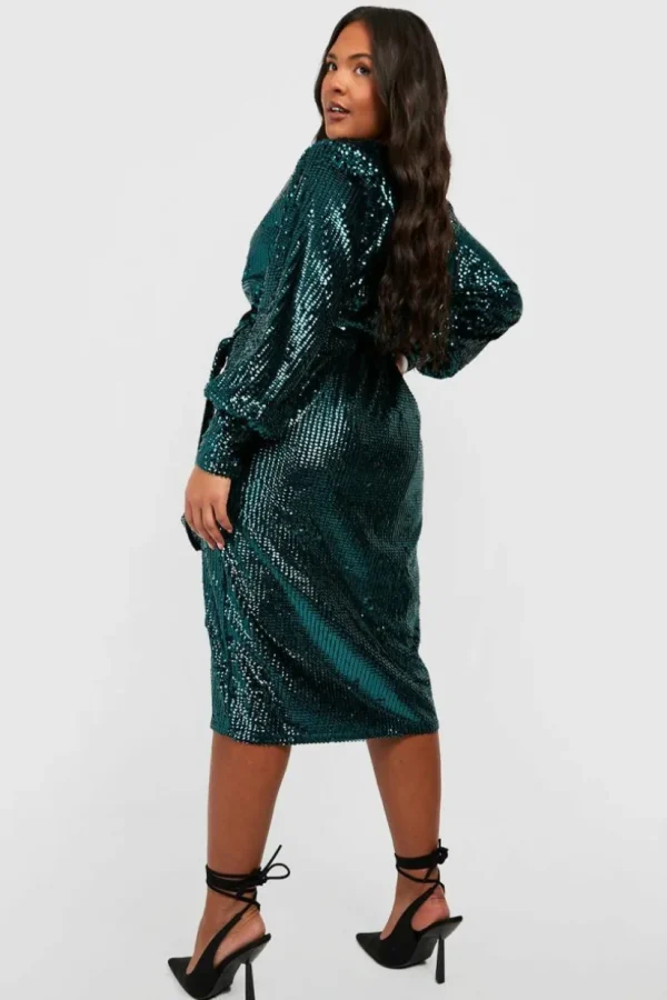 boohoo Plus Matte Sequin Wrap Midi Dress | Women Shirts | Foundation