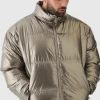 boohooMAN Plus Metallic Funnel Neck Puffer Jacket In | Man | Coats & Jackets