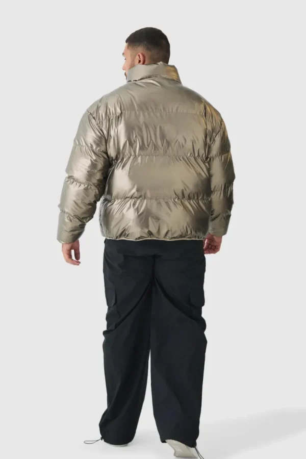 boohooMAN Plus Metallic Funnel Neck Puffer Jacket In | Man | Coats & Jackets