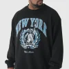 boohooMAN Plus New York Print Oversized Extended Neck Sweatshirt in | Hoodies & Sweats