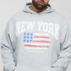 boohooMAN Plus New York Print Oversized Hoodie in | Hoodies & Sweats