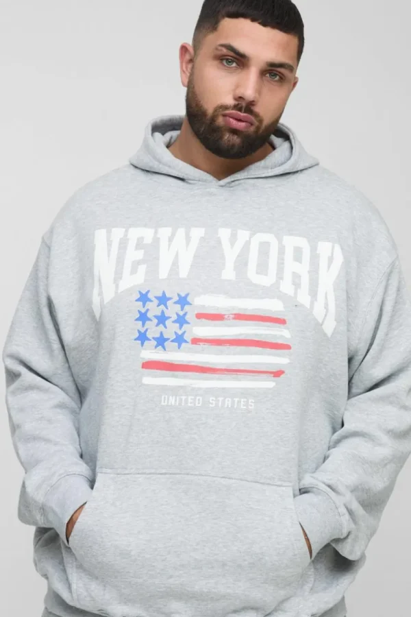 boohooMAN Plus New York Print Oversized Hoodie in | Hoodies & Sweats