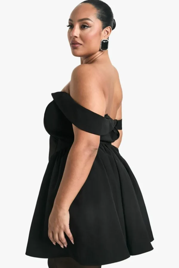 boohoo Plus Off The Shoulder Pleated Skater Dress | Women Shirts | Foundation