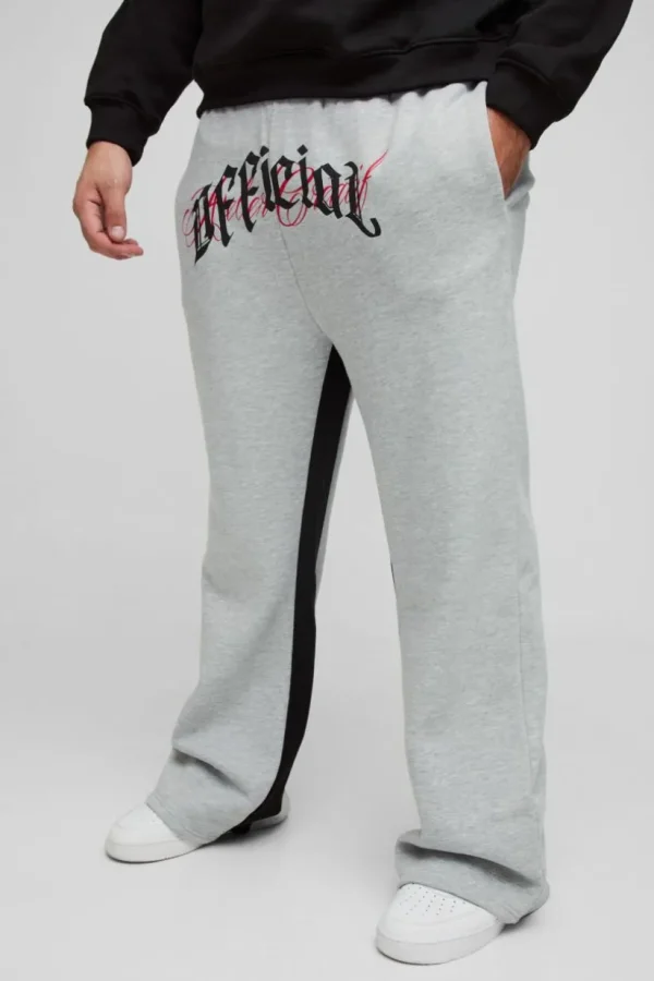 boohooMAN Plus Official Embroidery Relaxed Flare Jogger | Joggers