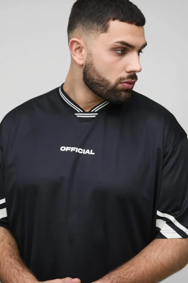 boohooMAN Plus Official Oversized Mesh Football T-shirt | T-Shirts