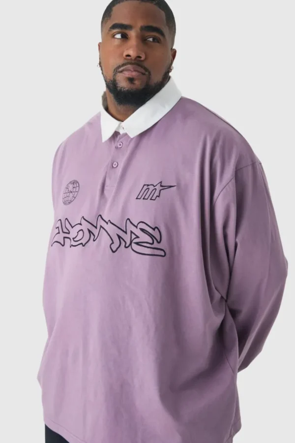 boohooMAN Plus Oversized Applique Rugby Polo | Shirts | Going Out Shirts