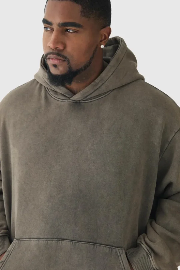 boohooMAN Plus Oversized Boxy Acid Wash Hoodie | Hoodies & Sweats | T-Shirts