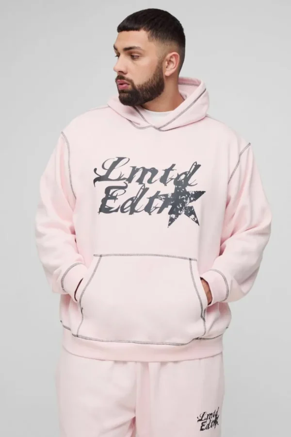 boohooMAN Plus Oversized Boxy Contrast Stitch Lmted Hooded Tracksuit | Tracksuits