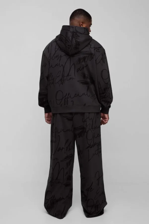 boohooMAN Plus Oversized Boxy Graffiti Hooded Wide Leg Tracksuit | Tracksuits