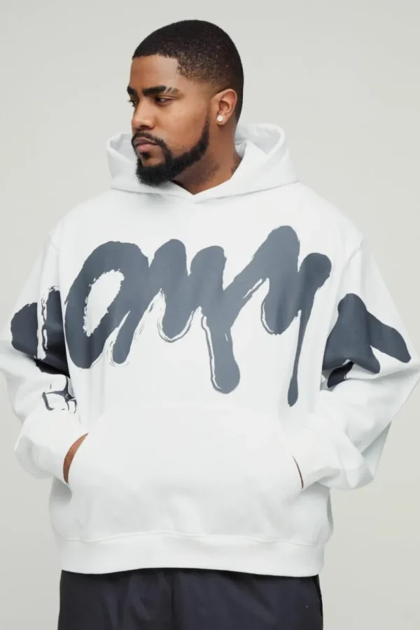 boohooMAN Plus Oversized Boxy Homme Graffiti Print Hoodie | Hoodies & Sweats