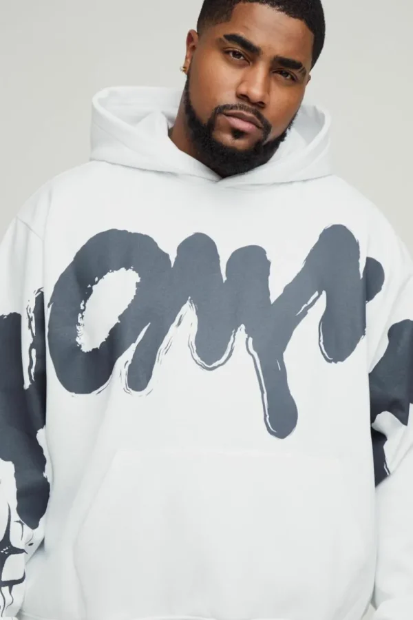 boohooMAN Plus Oversized Boxy Homme Graffiti Print Hoodie | Hoodies & Sweats