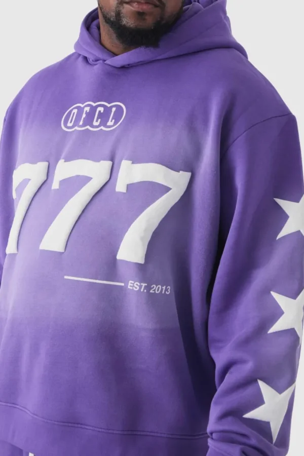 boohooMAN Plus Oversized Boxy Puff Print Spray Wash Moto Hoodie | Hoodies & Sweats