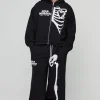 boohooMAN Plus Oversized Boxy Skeleton Puff Print Contrast Stitch Hooded Tracksuit | Tracksuits