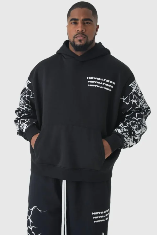 boohooMAN Plus Oversized Boxy Sleeve Print Hoodie | Hoodies & Sweats