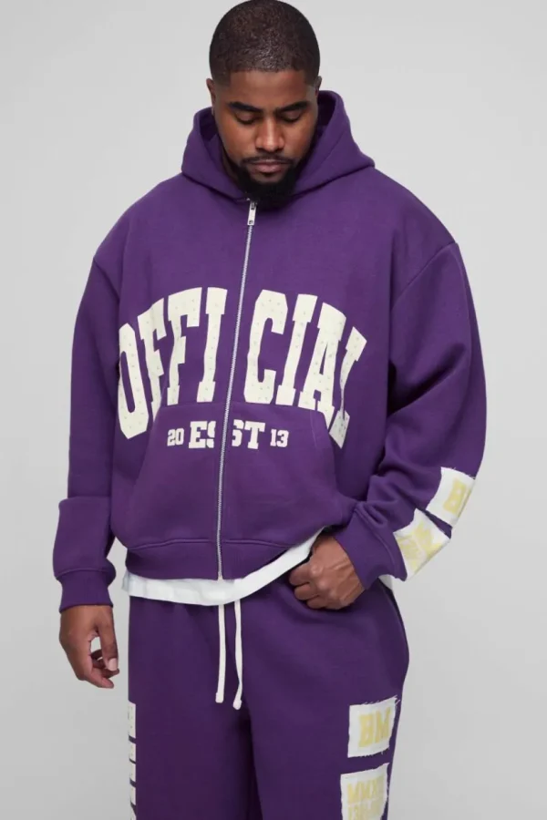 boohooMAN Plus Oversized Boxy Zip Thru Rhinestone Applique Hoodie | Hoodies & Sweats