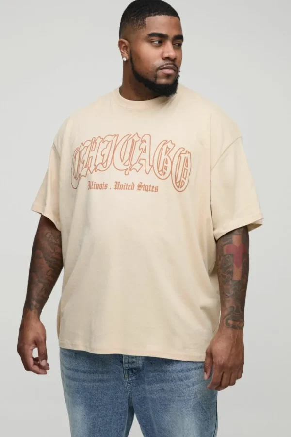 boohooMAN Plus Oversized Chicago Print T-shirt | Going Out Polo Shirts