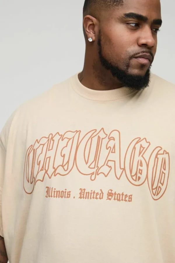 boohooMAN Plus Oversized Chicago Print T-shirt | Going Out Polo Shirts