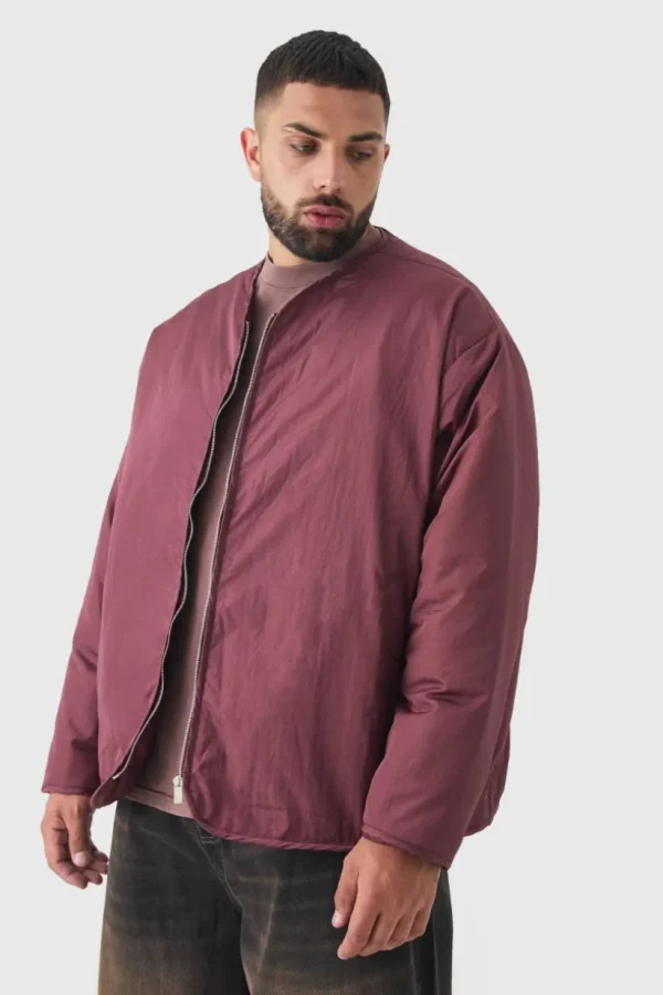 boohooMAN Plus Oversized Collarless Padded Bomber Jacket In | Coats & Jackets