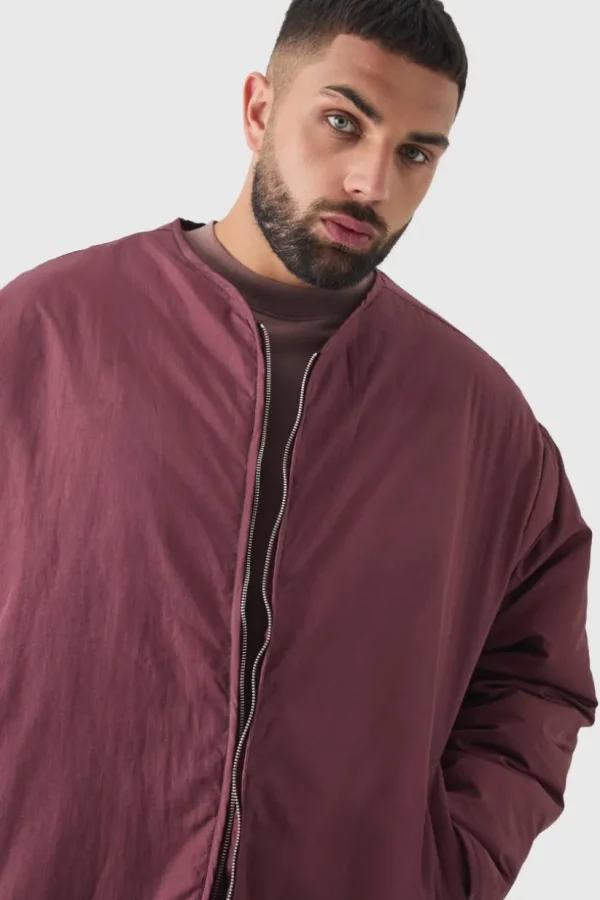 boohooMAN Plus Oversized Collarless Padded Bomber Jacket In | Coats & Jackets