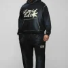 boohooMAN Plus Oversized Contrast Stitch Lmted Spray Wash Hooded Tracksuit | Tracksuits