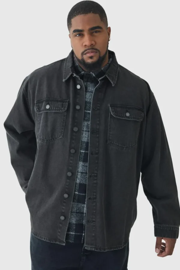 boohooMAN Plus Oversized Denim Shirt | Shirts | Going Out Shirts