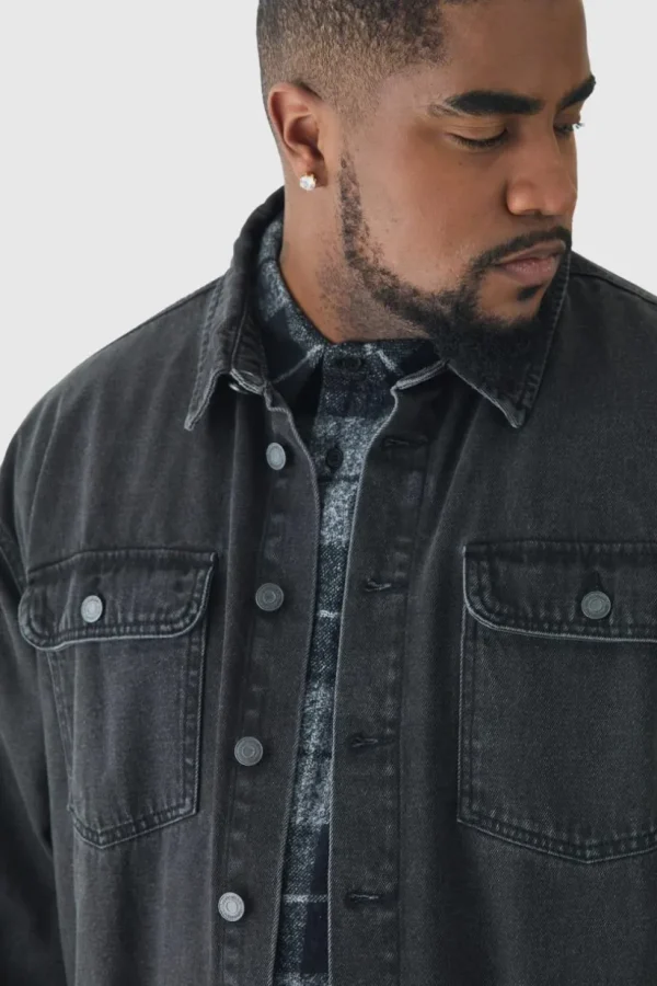 boohooMAN Plus Oversized Denim Shirt | Shirts | Going Out Shirts