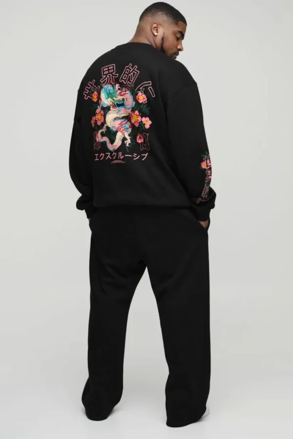 boohooMAN Plus Oversized Dragon Floral Graphic Extended Neck Sweatshirt | Hoodies & Sweats