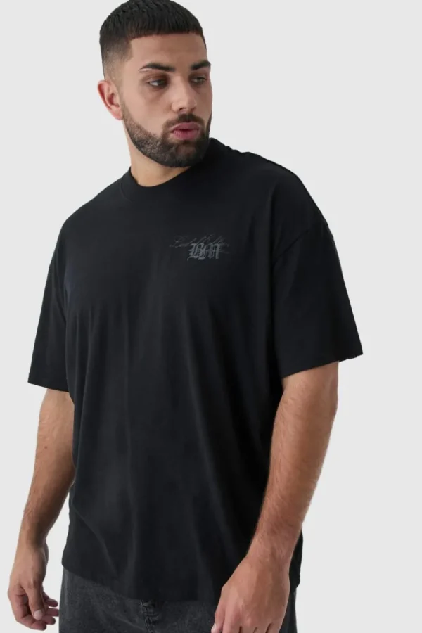 boohooMAN Plus Oversized Extended Neck Limited Edition Print T-Shirt | T-Shirts