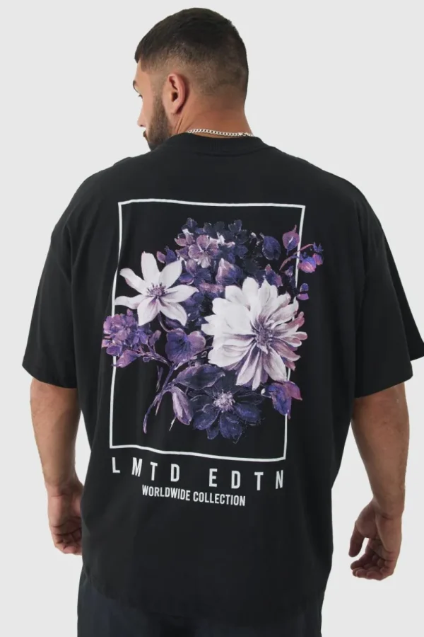 boohooMAN Plus Oversized Floral Back Graphic T-shirt | T-Shirts