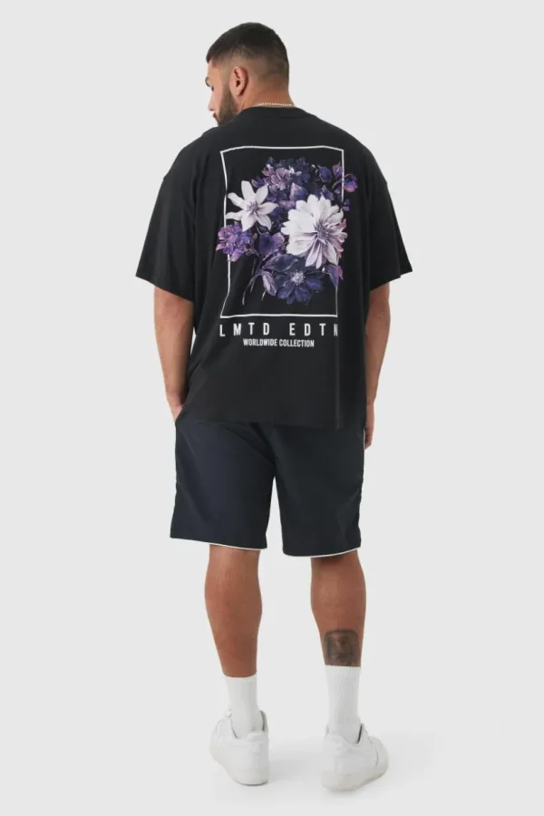 boohooMAN Plus Oversized Floral Back Graphic T-shirt | T-Shirts