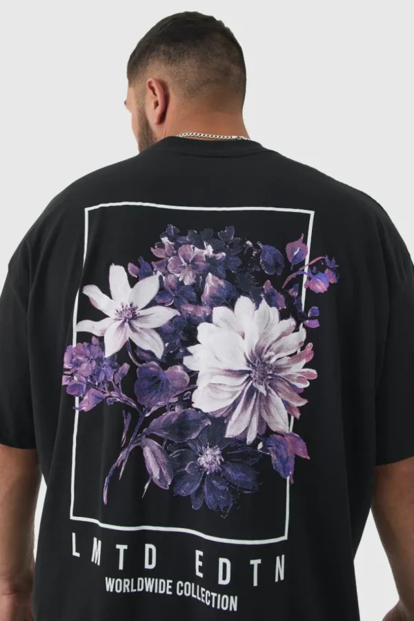 boohooMAN Plus Oversized Floral Back Graphic T-shirt | T-Shirts