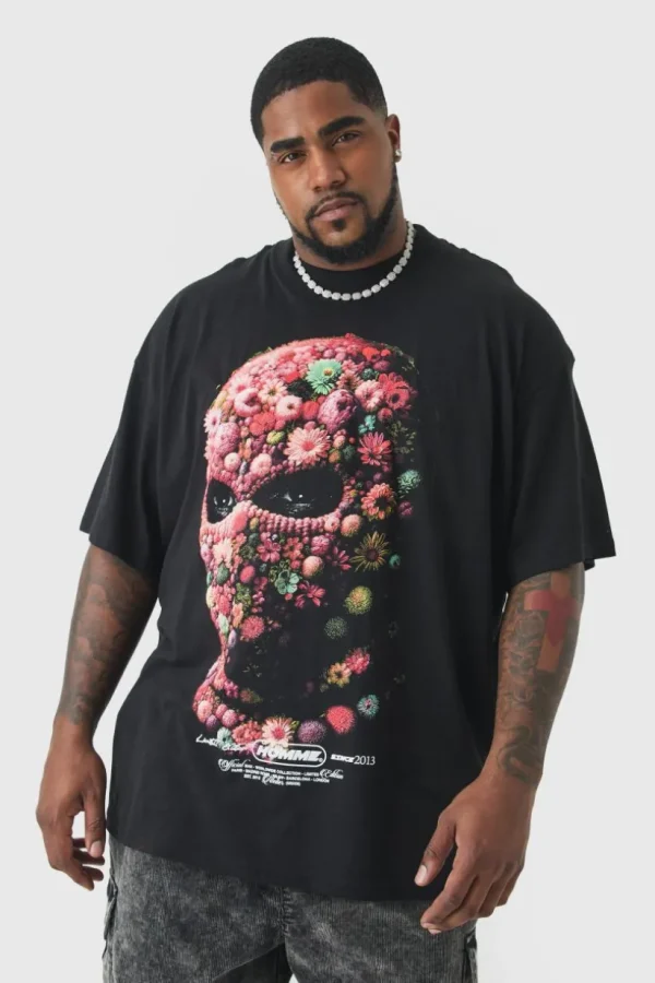 boohooMAN Plus Oversized Floral Mask T-shirt | T-Shirts