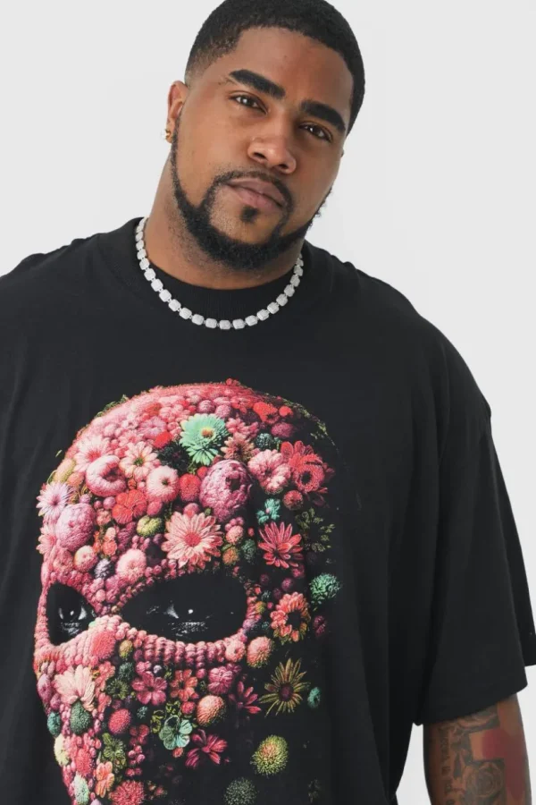 boohooMAN Plus Oversized Floral Mask T-shirt | T-Shirts