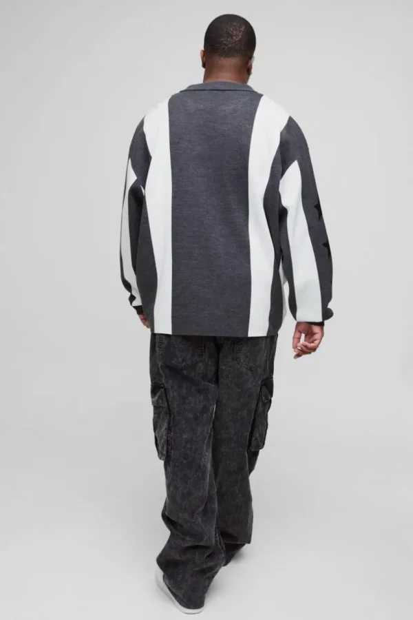 boohooMAN Plus Oversized Football Knitted Top | Knitwear | Going Out Knitwear