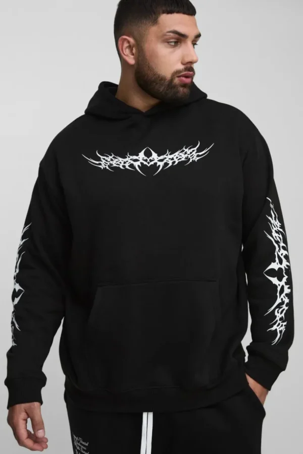 boohooMAN Plus Oversized Gothic Print Hoodie | Hoodies & Sweats