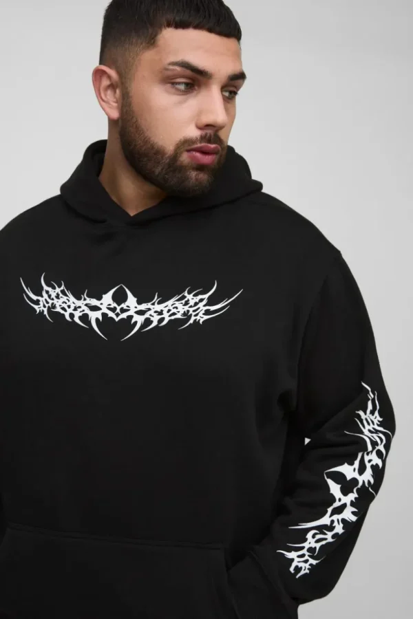 boohooMAN Plus Oversized Gothic Print Hoodie | Hoodies & Sweats