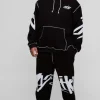 boohooMAN Plus Oversized Man Graffiti Rope Drawcord Hooded Tracksuit | Tracksuits