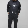 boohooMAN Plus Oversized Man Paint Splatter Hooded Relaxed Flare Tracksuit | Tracksuits