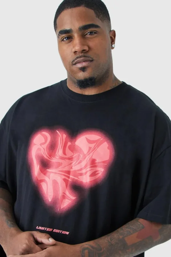 boohooMAN Plus Oversized Marble Heart Graphic T-shirt | T-Shirts