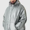 boohooMAN Plus Oversized Metallic Hooded Puffer Jacket In | Man | Coats & Jackets