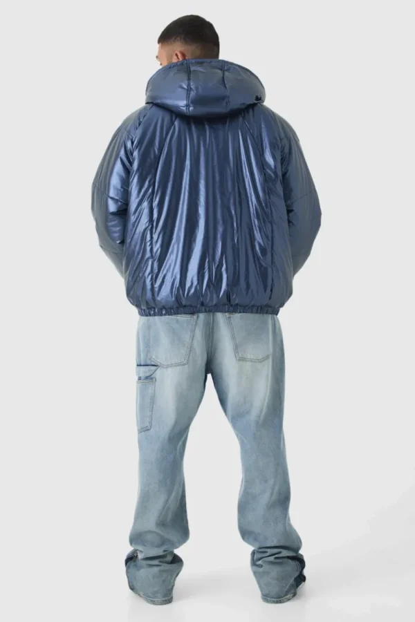 boohooMAN Plus Oversized Metallic Hooded Puffer Jacket In | Coats & Jackets