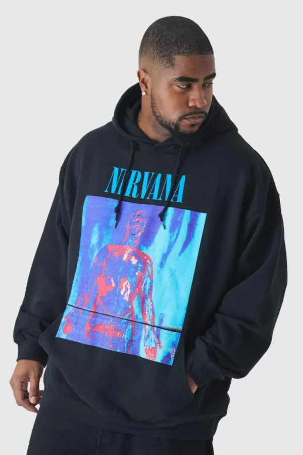 boohooMAN Plus Oversized Nirvana License Print Hoodie | Hoodies & Sweats