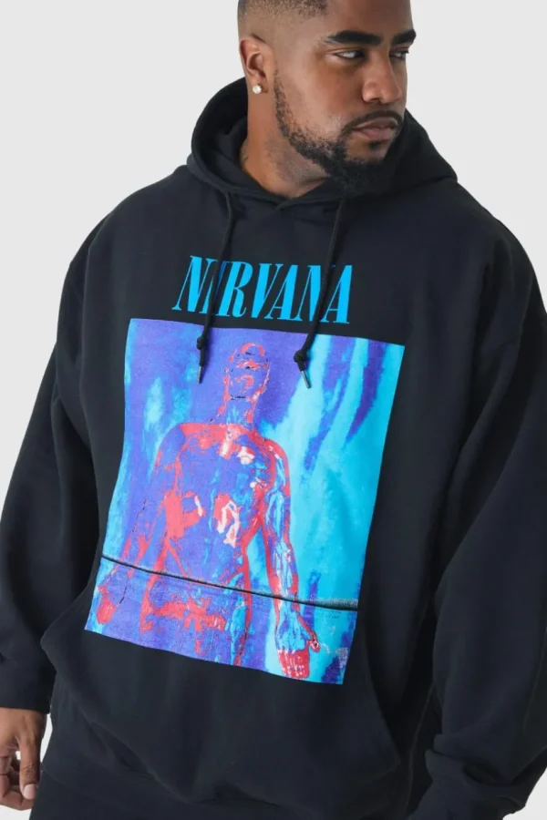 boohooMAN Plus Oversized Nirvana License Print Hoodie | Hoodies & Sweats