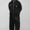 boohooMAN Plus Oversized Raglan Zip Thru Embroidered Spray Wash Hooded Tracksuit | Tracksuits