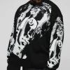 boohooMAN Plus Oversized Renaissance Face Knit Jumper | Knitwear | Going Out Knitwear